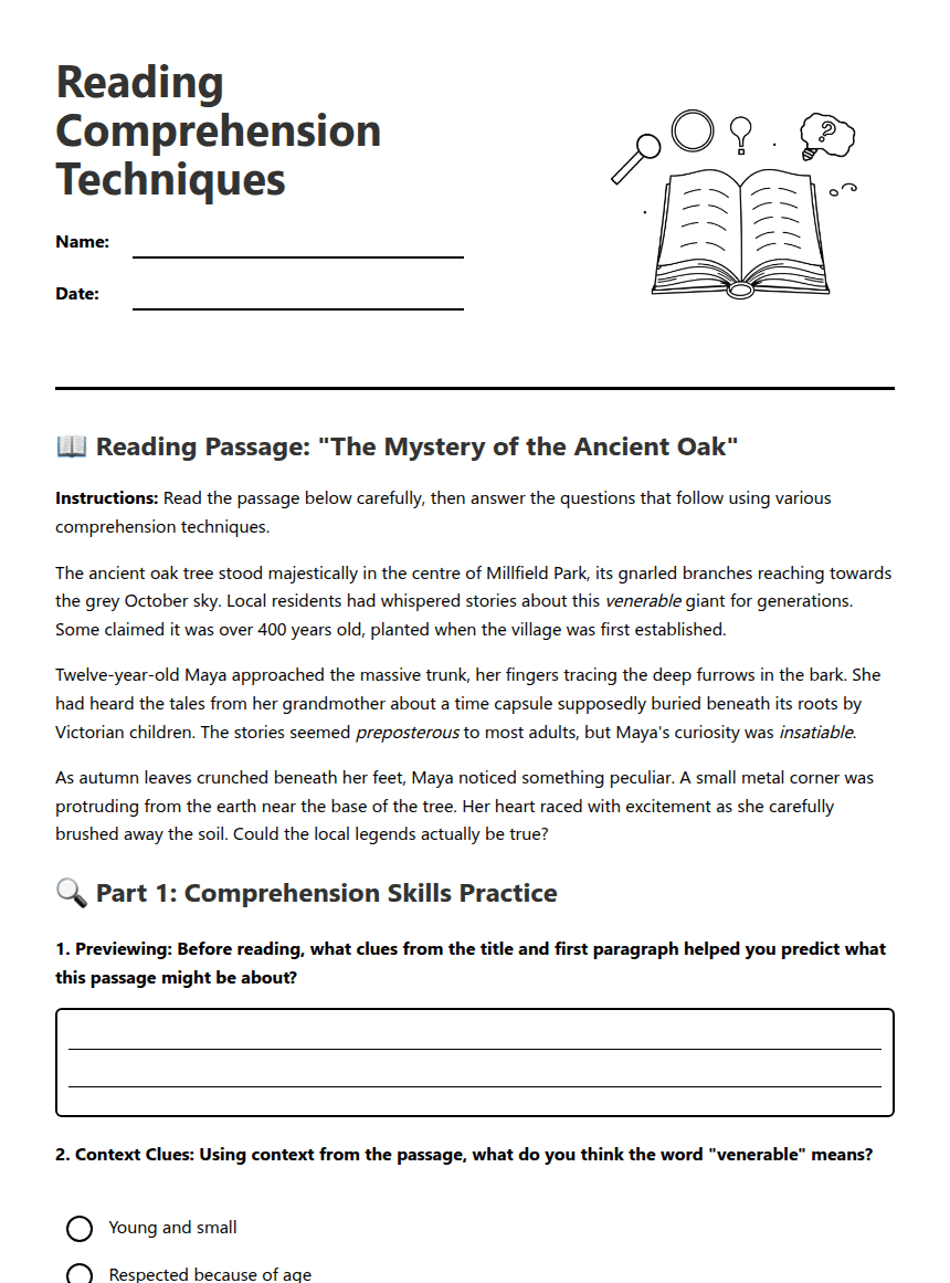 Comprehension Skills Practice worksheet preview