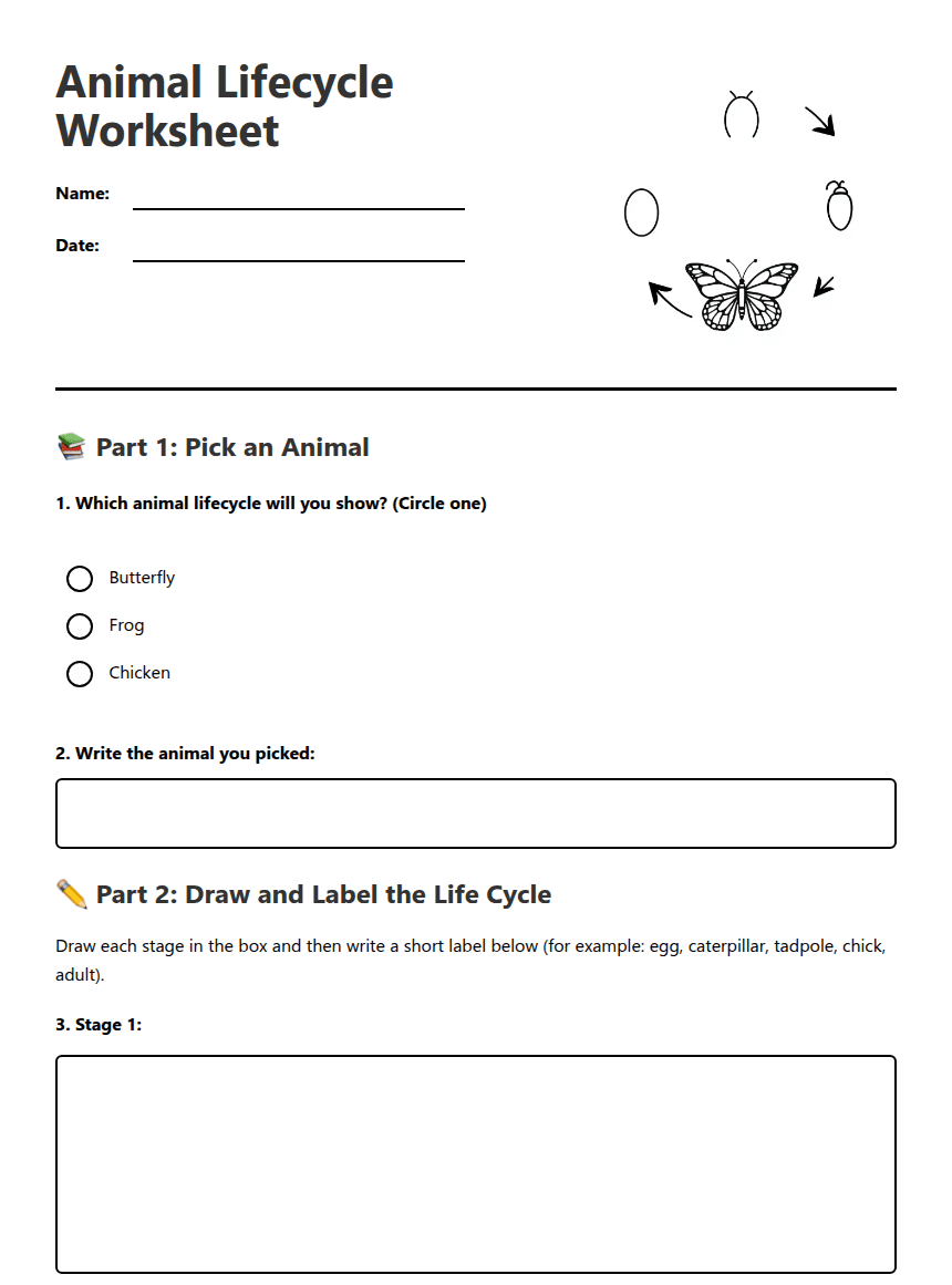 Animal Lifecycle Worksheet worksheet preview
