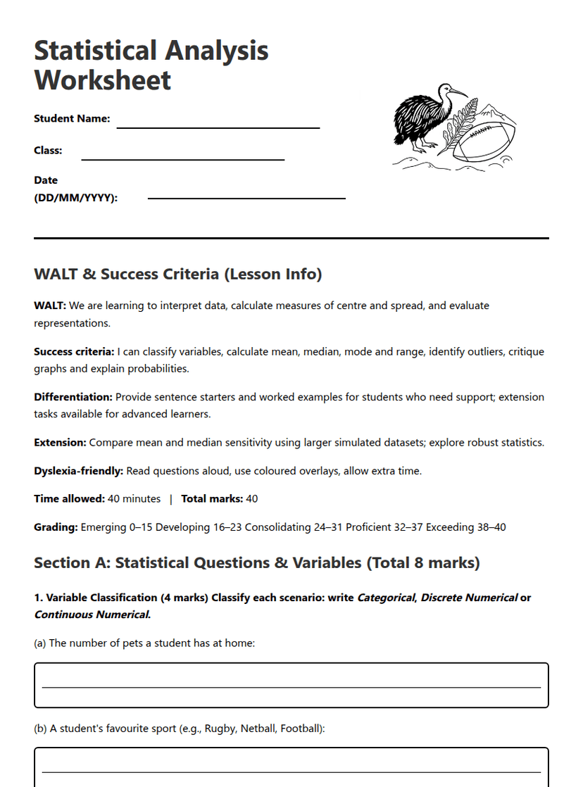 Statistical Analysis Worksheet