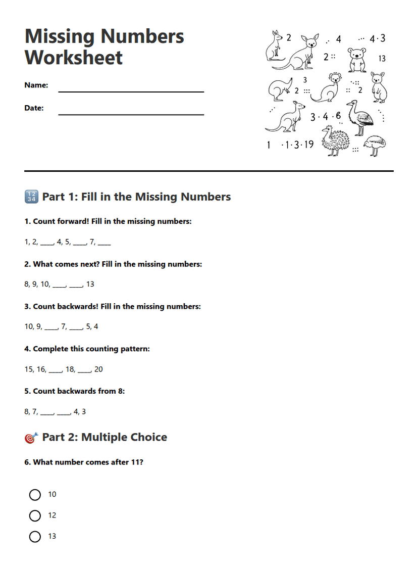 Missing Numbers Worksheet