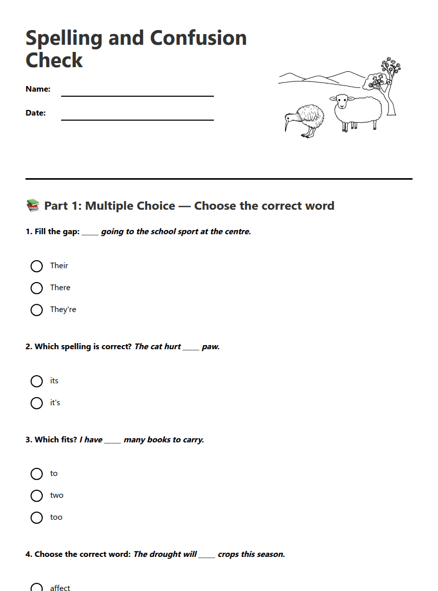 Spelling and Confusion Check worksheet preview
