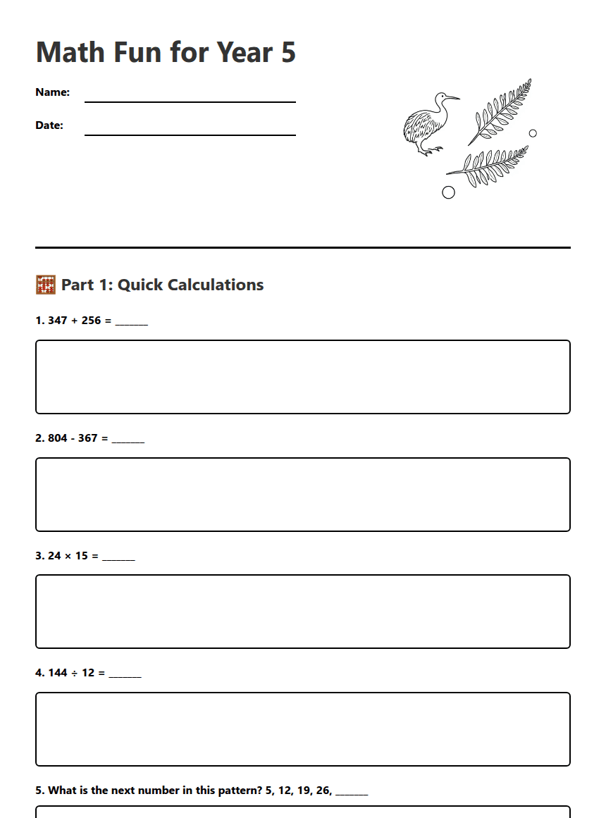 Math Fun for Year 5 worksheet preview