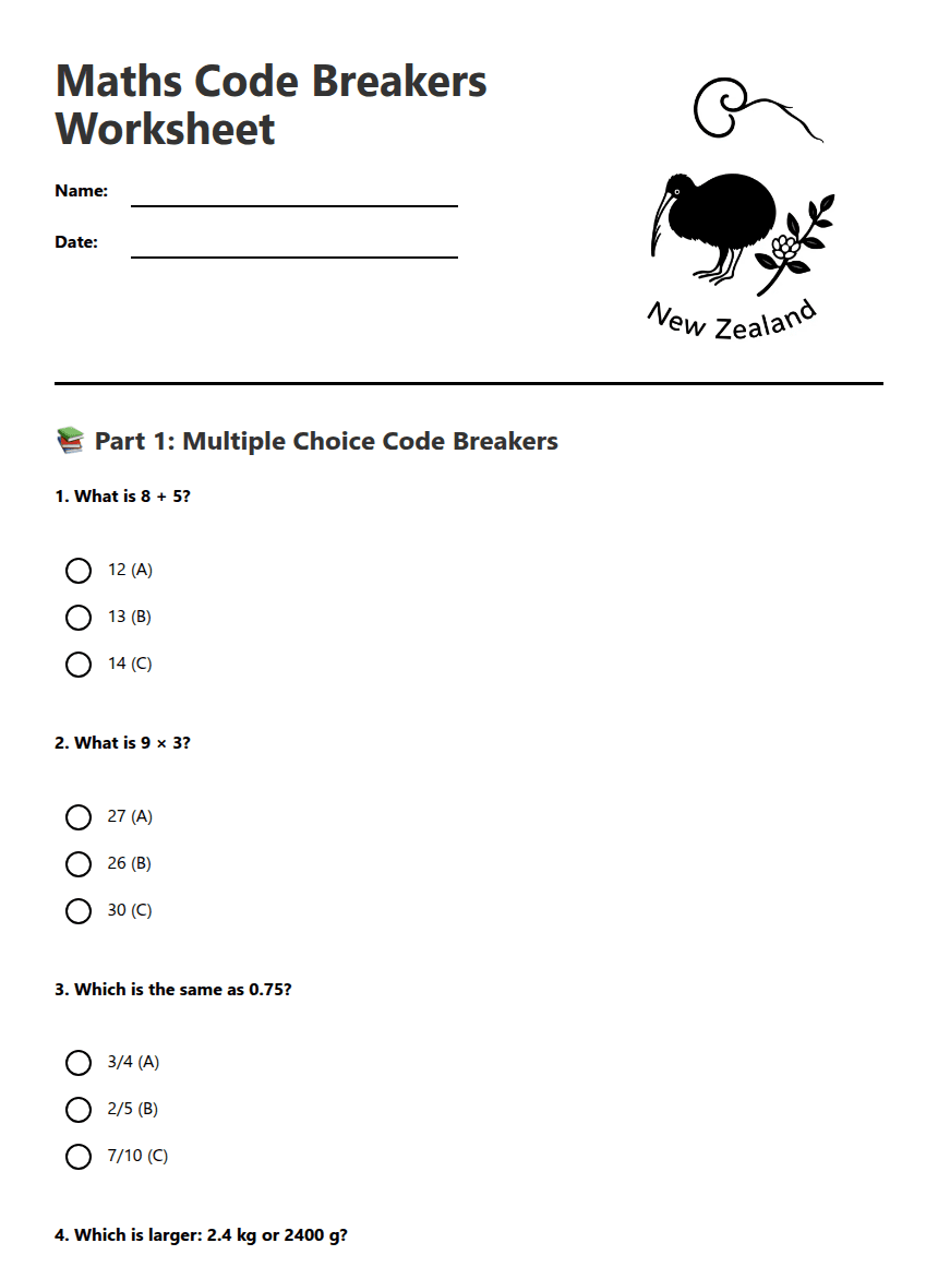 Math Code Breakers Worksheet worksheet preview
