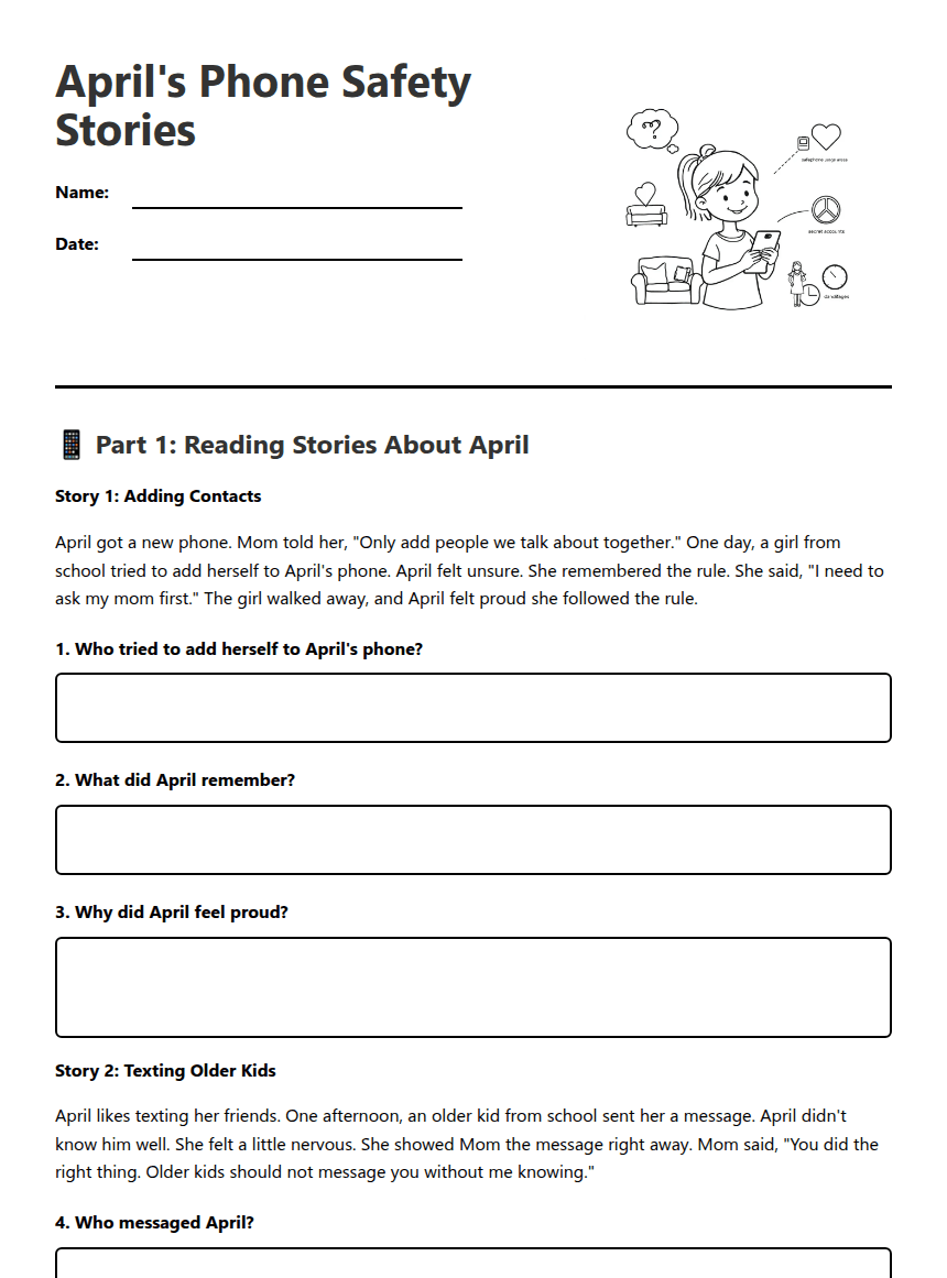 April's Phone Safety Stories worksheet preview