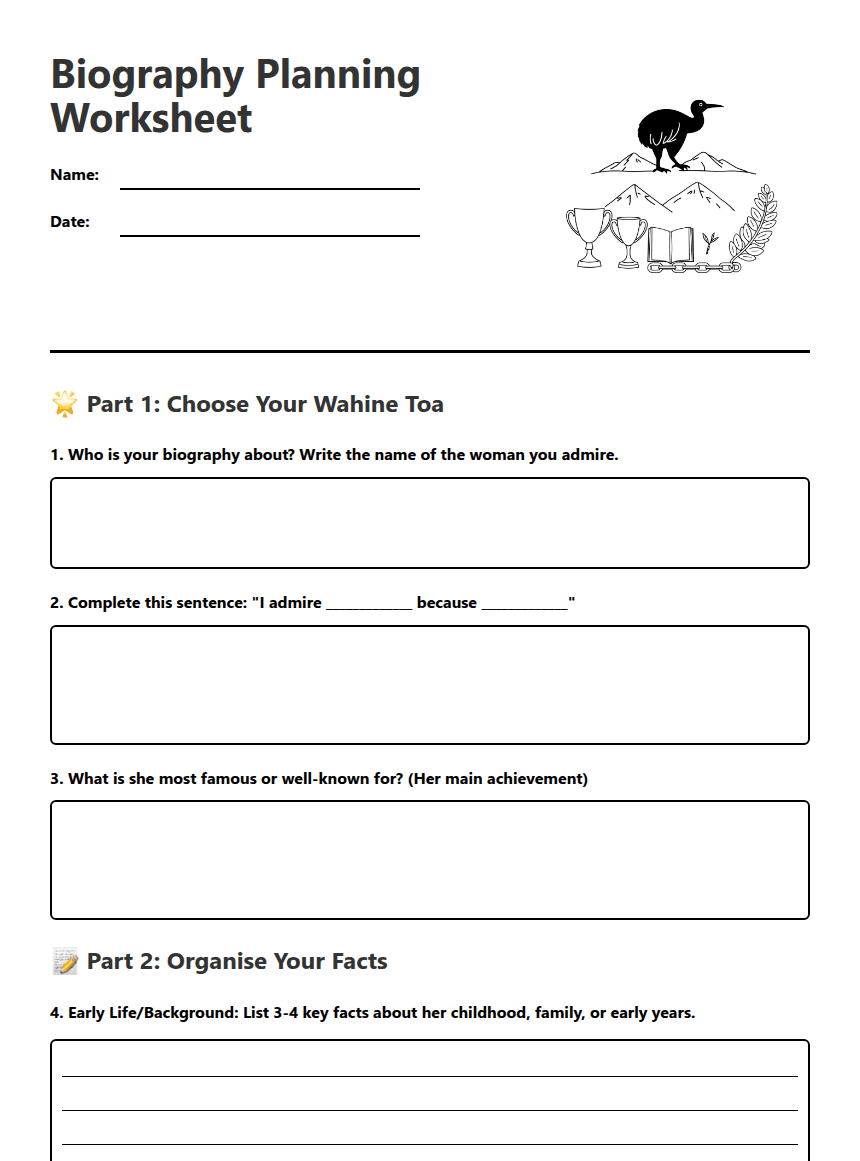 Biography Planning Worksheet worksheet preview