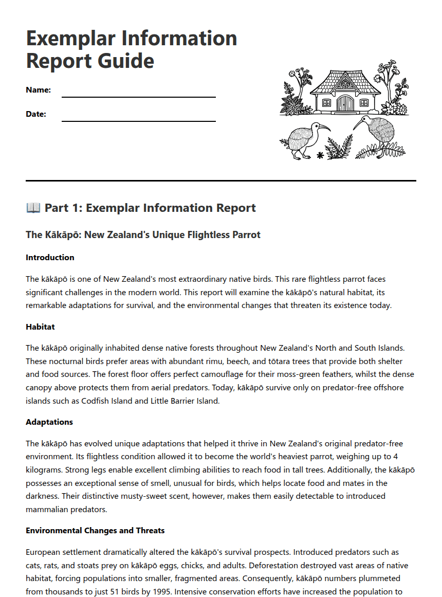 Exemplar Information Report Guide worksheet preview