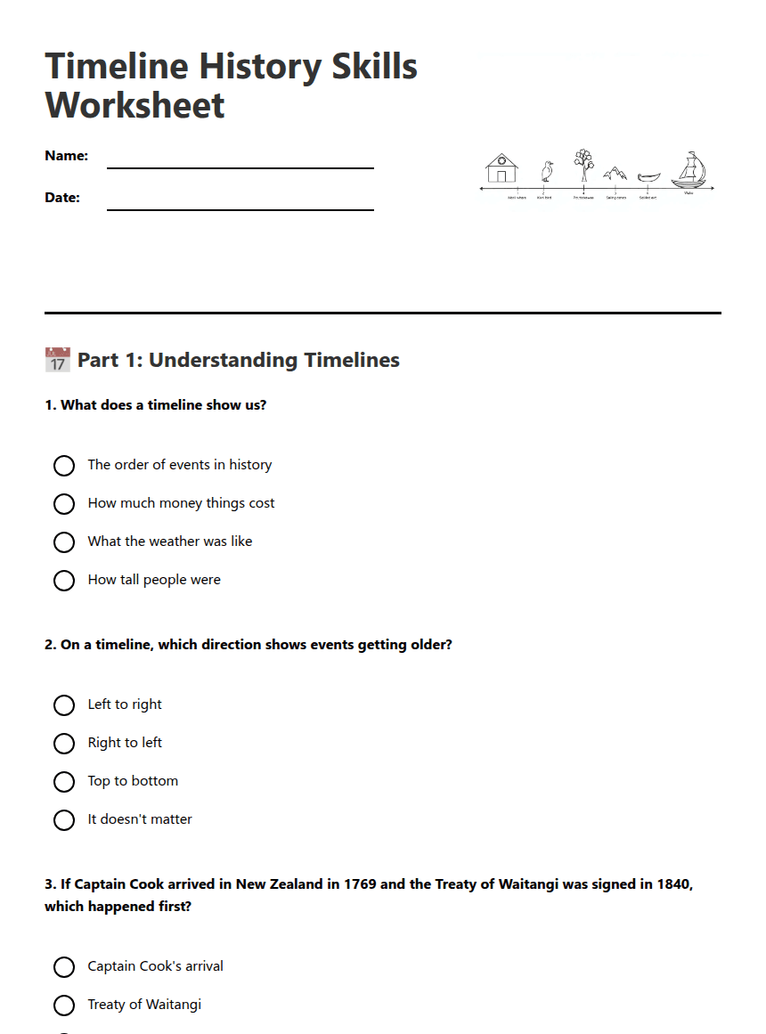 Timeline History Skills Worksheet worksheet preview