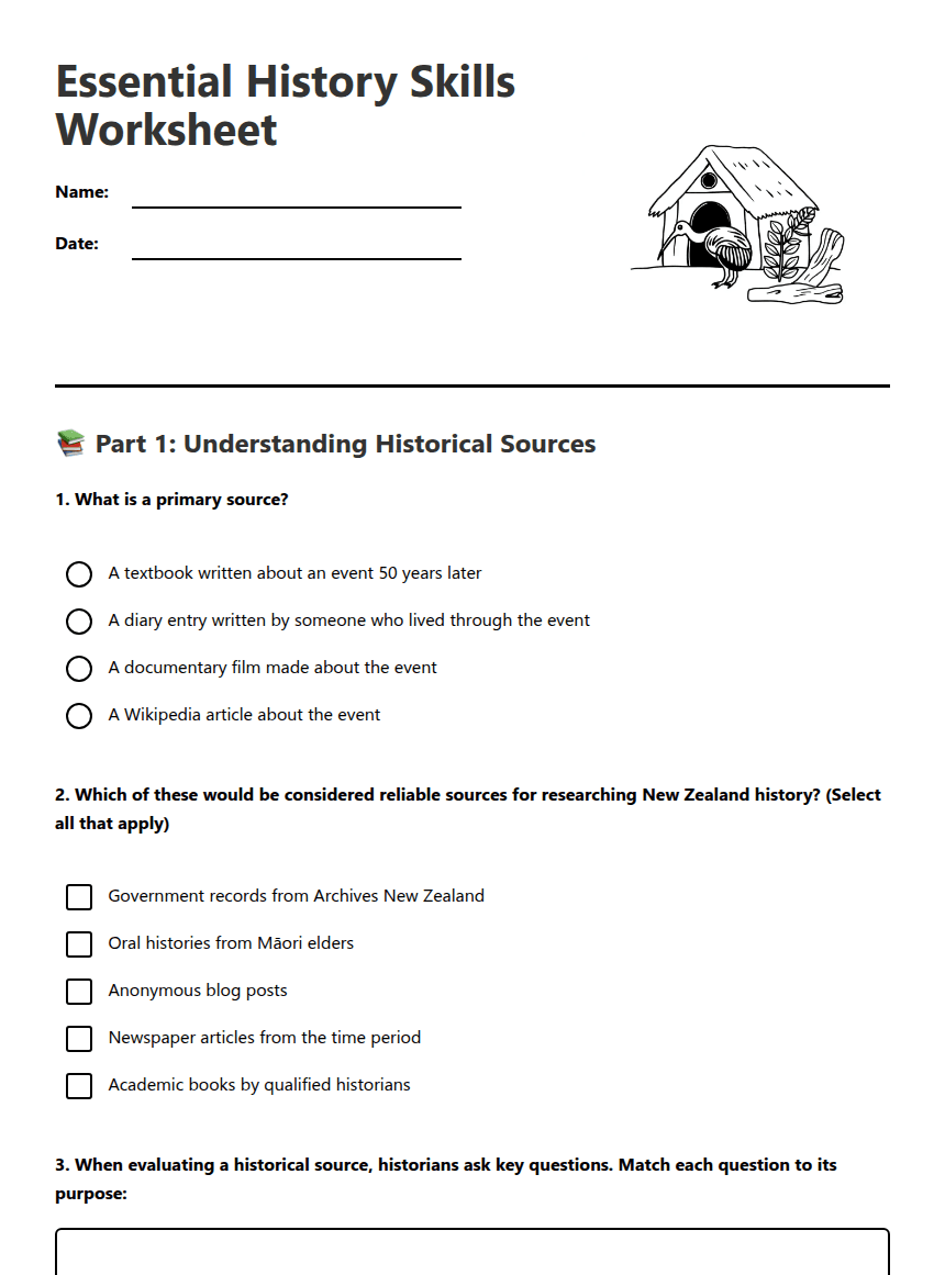 Essential History Skills Worksheet worksheet preview
