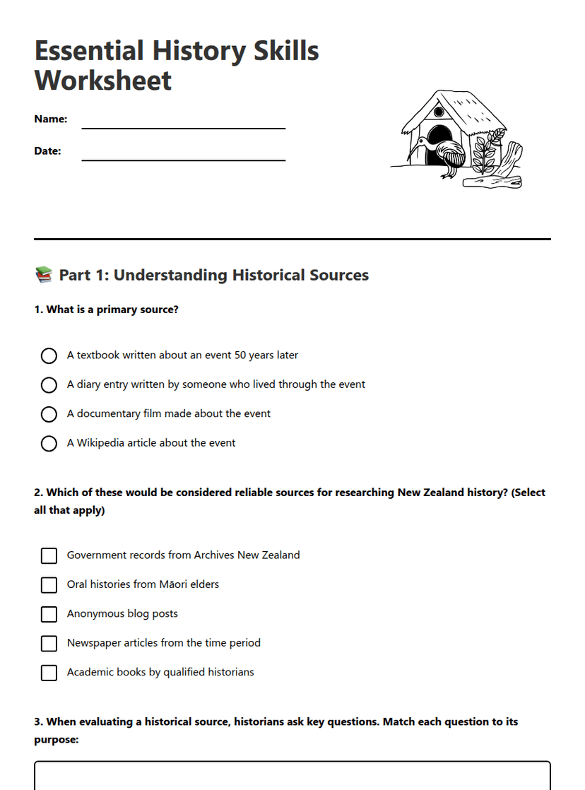 Essential History Skills Worksheet