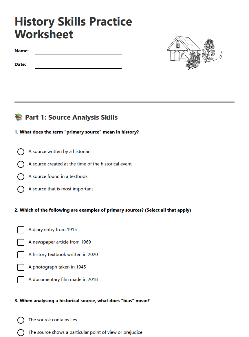 History Skills Practice Worksheet worksheet preview