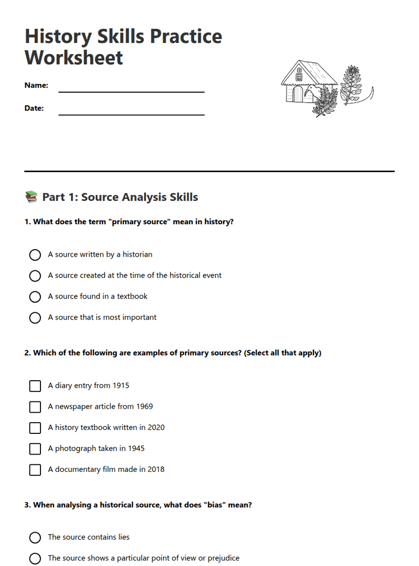History Skills Practice Worksheet