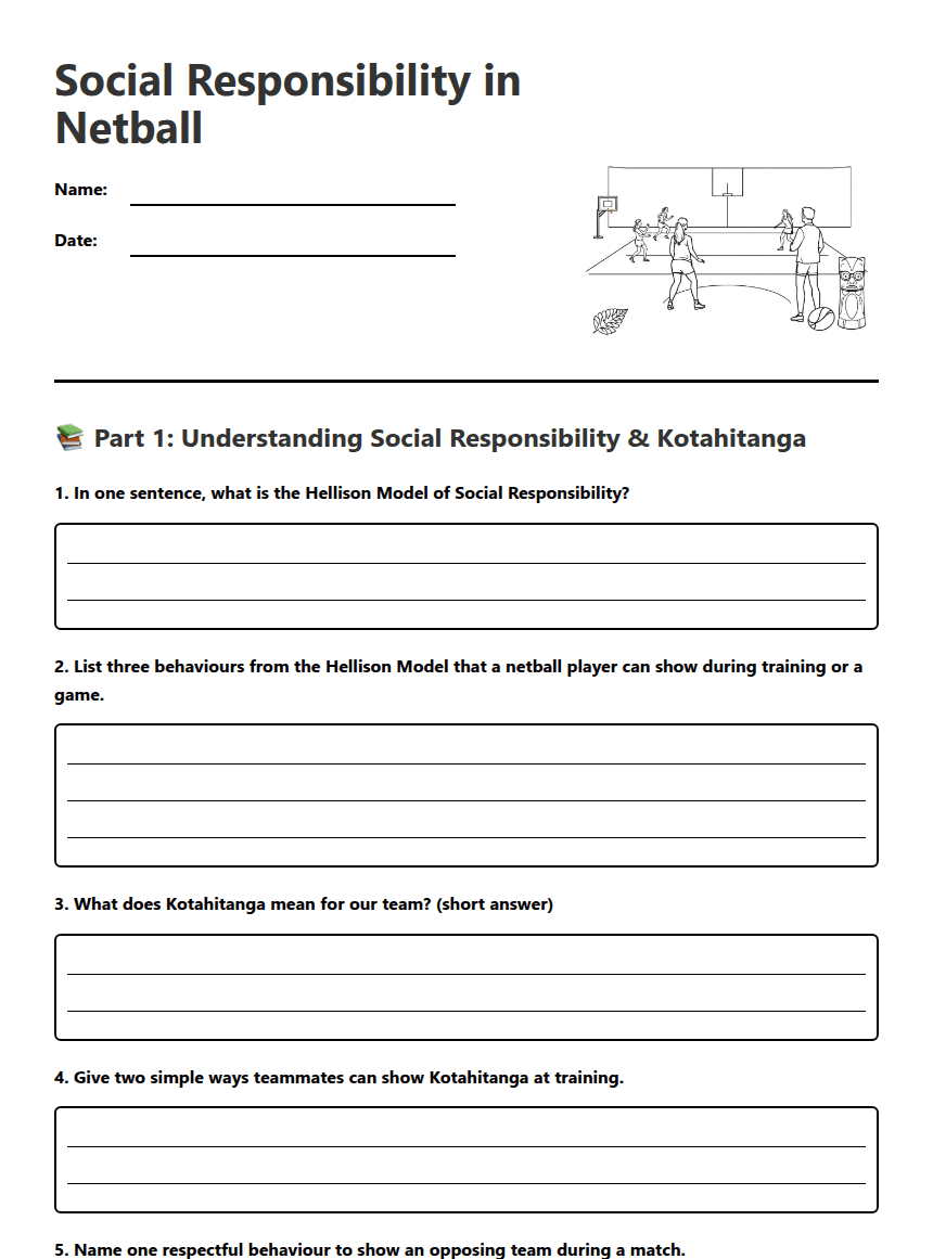 Social Responsibility in Netball worksheet preview