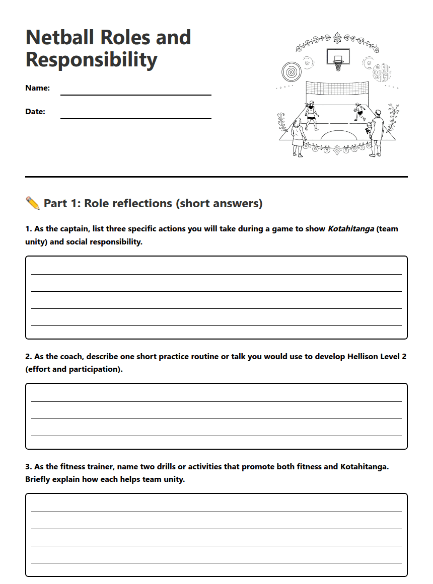 Netball Roles and Responsibility worksheet preview