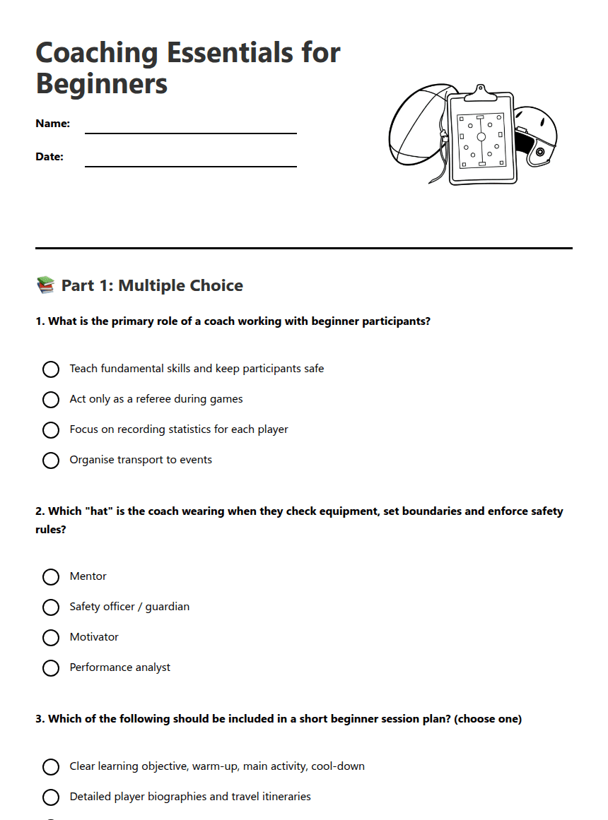 Coaching Essentials for Beginners worksheet preview