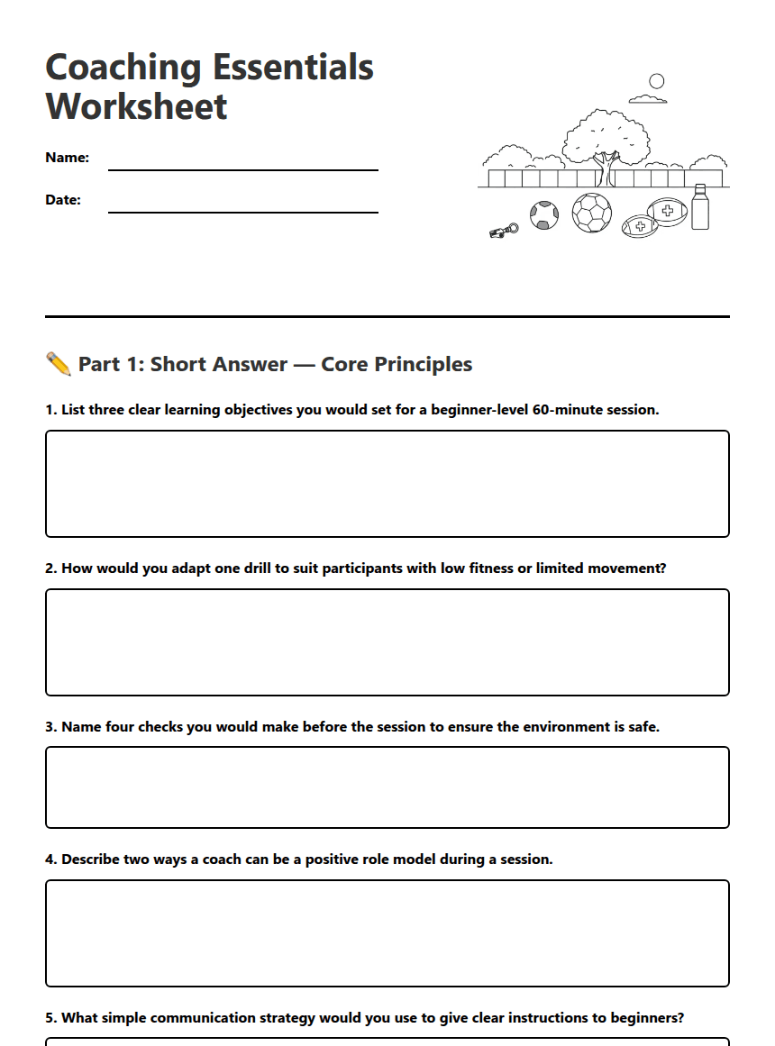 Coaching Essentials Worksheet worksheet preview