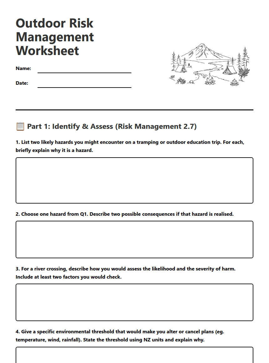 Outdoor Risk Management Worksheet worksheet preview