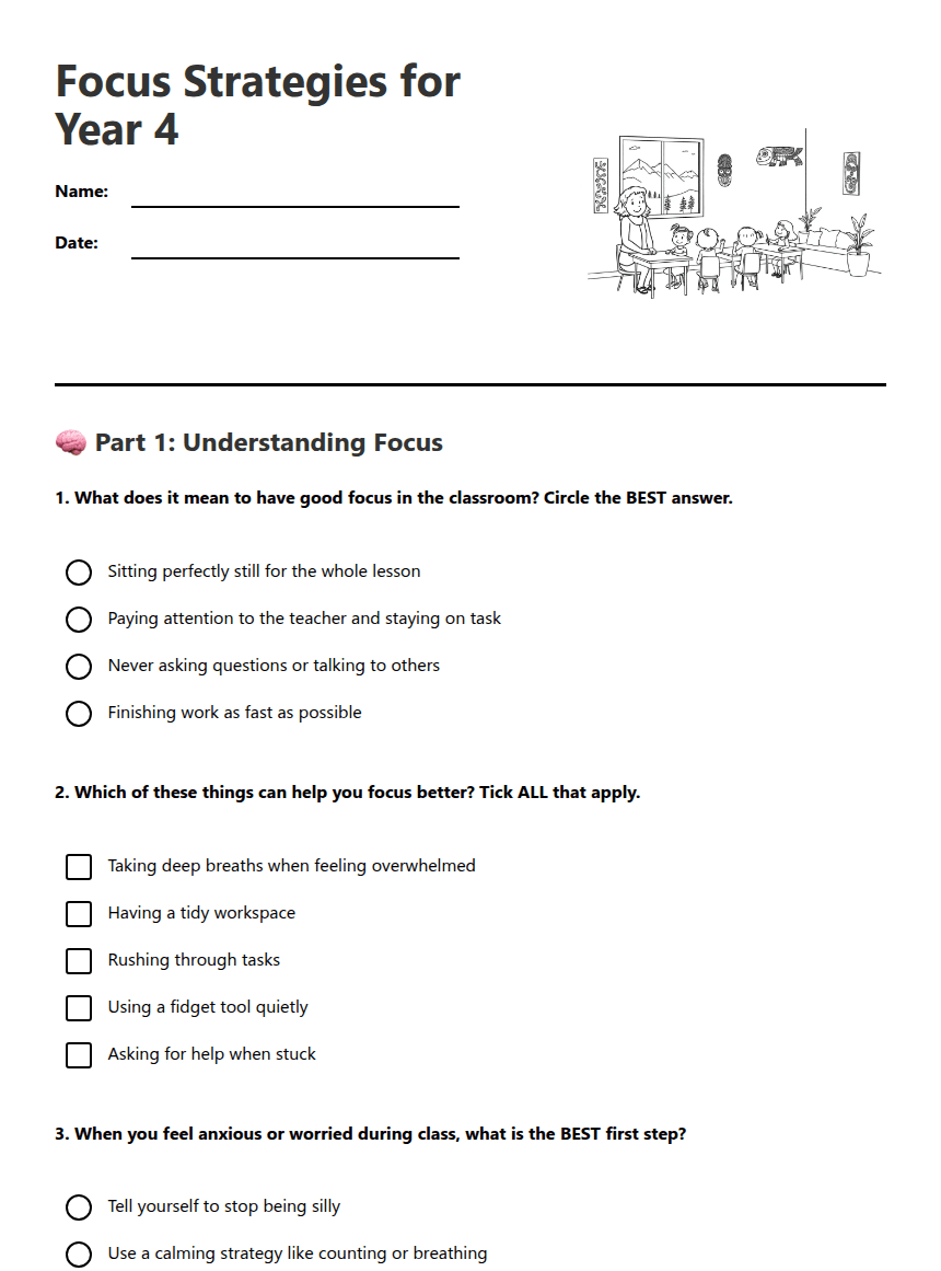 Focus Strategies for Year 4 worksheet preview