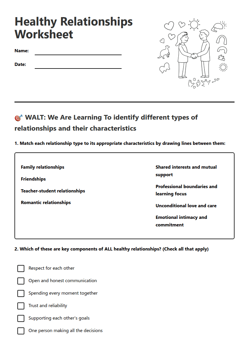 Healthy Relationships Worksheet worksheet preview