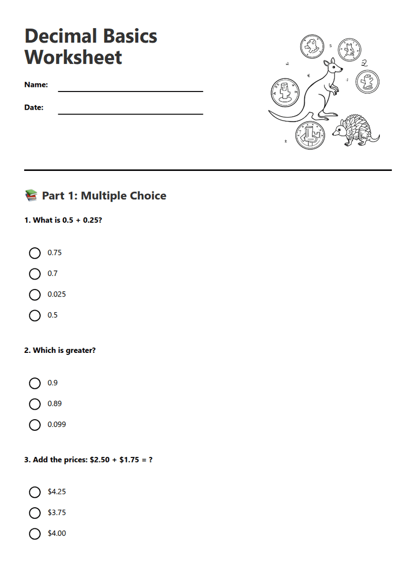 Decimal Basics Worksheet