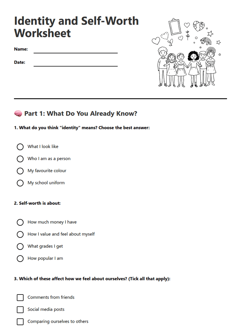 Identity and Self-Worth Worksheet