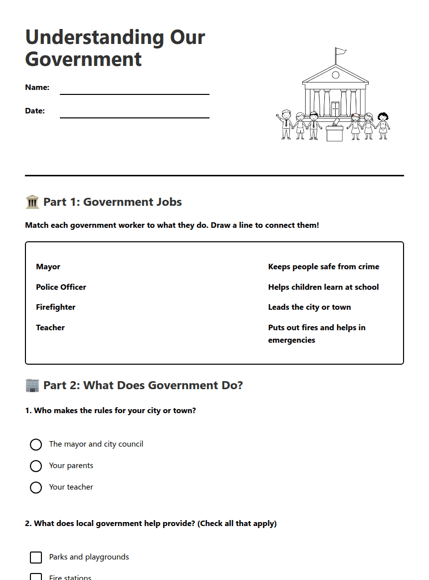 Understanding Our Government worksheet preview