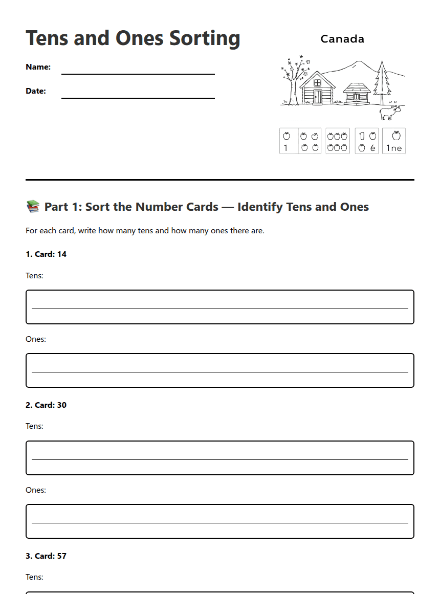 Tens and Ones Sorting worksheet preview