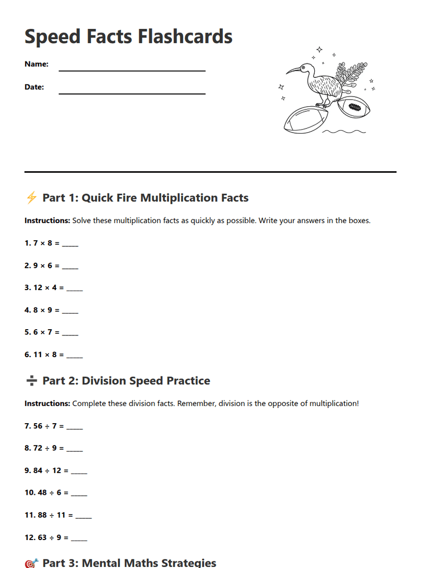 Speed Facts Flashcards