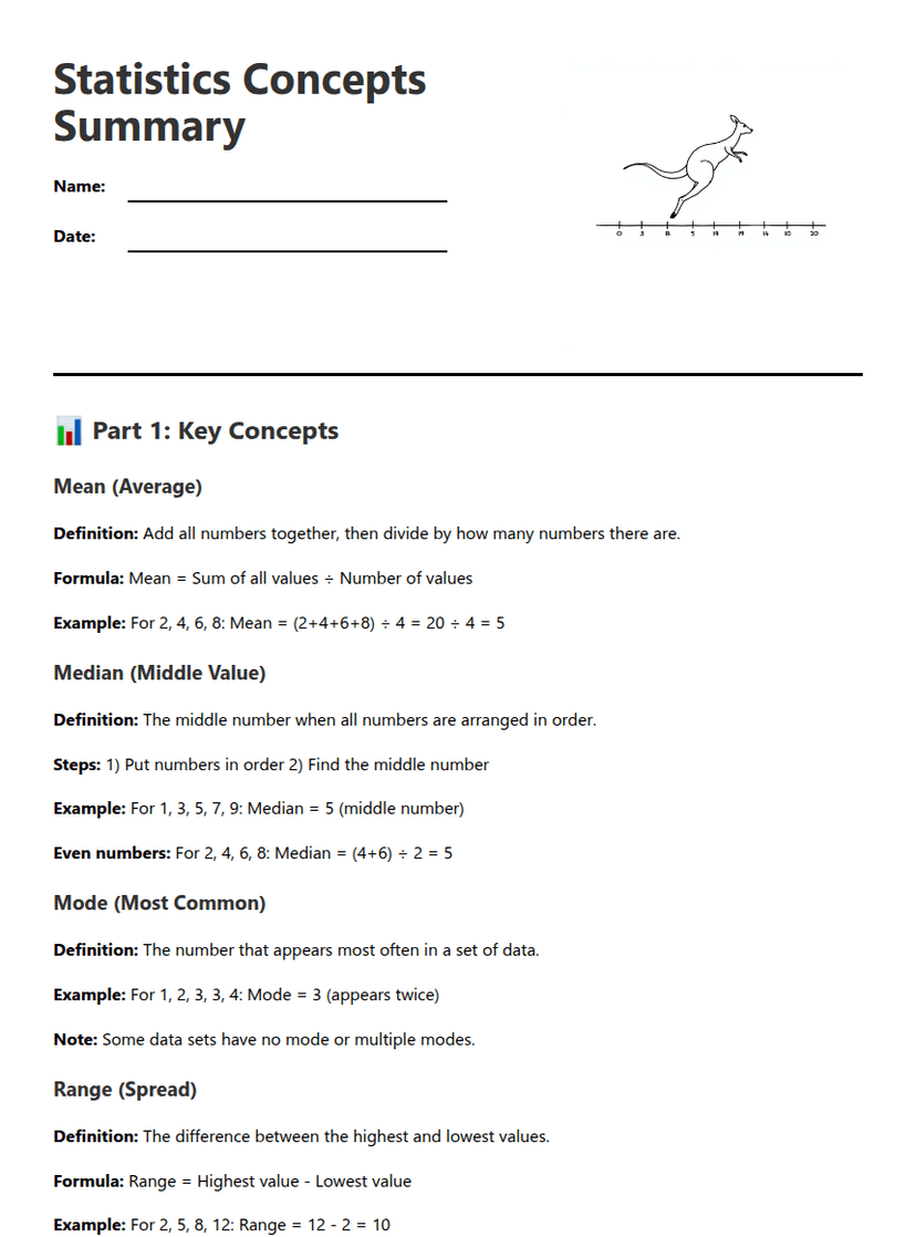 Statistics Concepts Summary