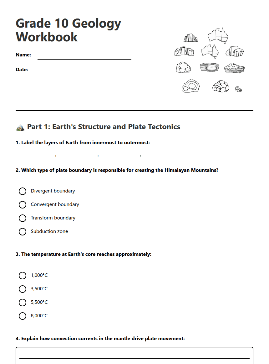 Grade 10 Geology Workbook worksheet preview