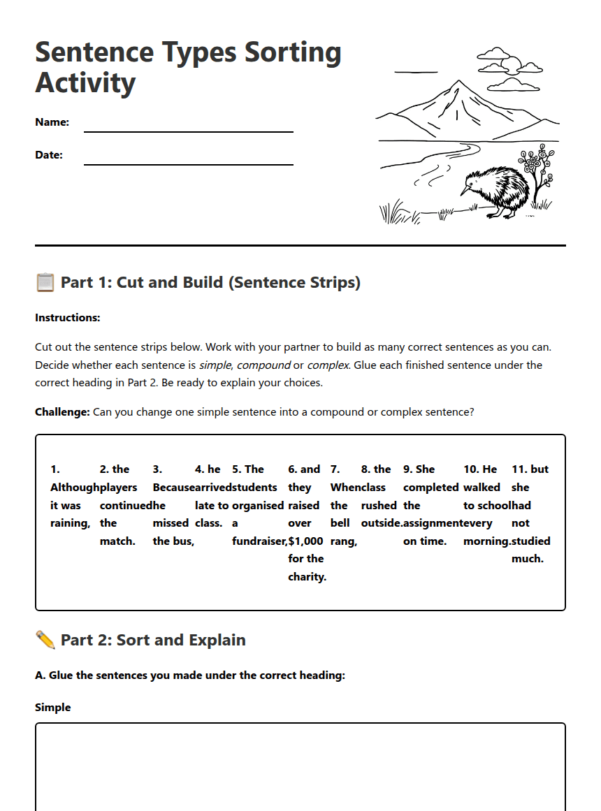 Sentence Types Sorting Activity worksheet preview