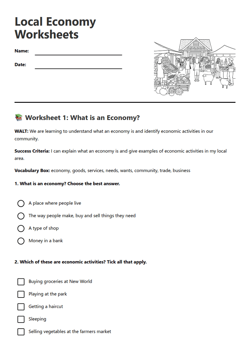 Local Economy Worksheets