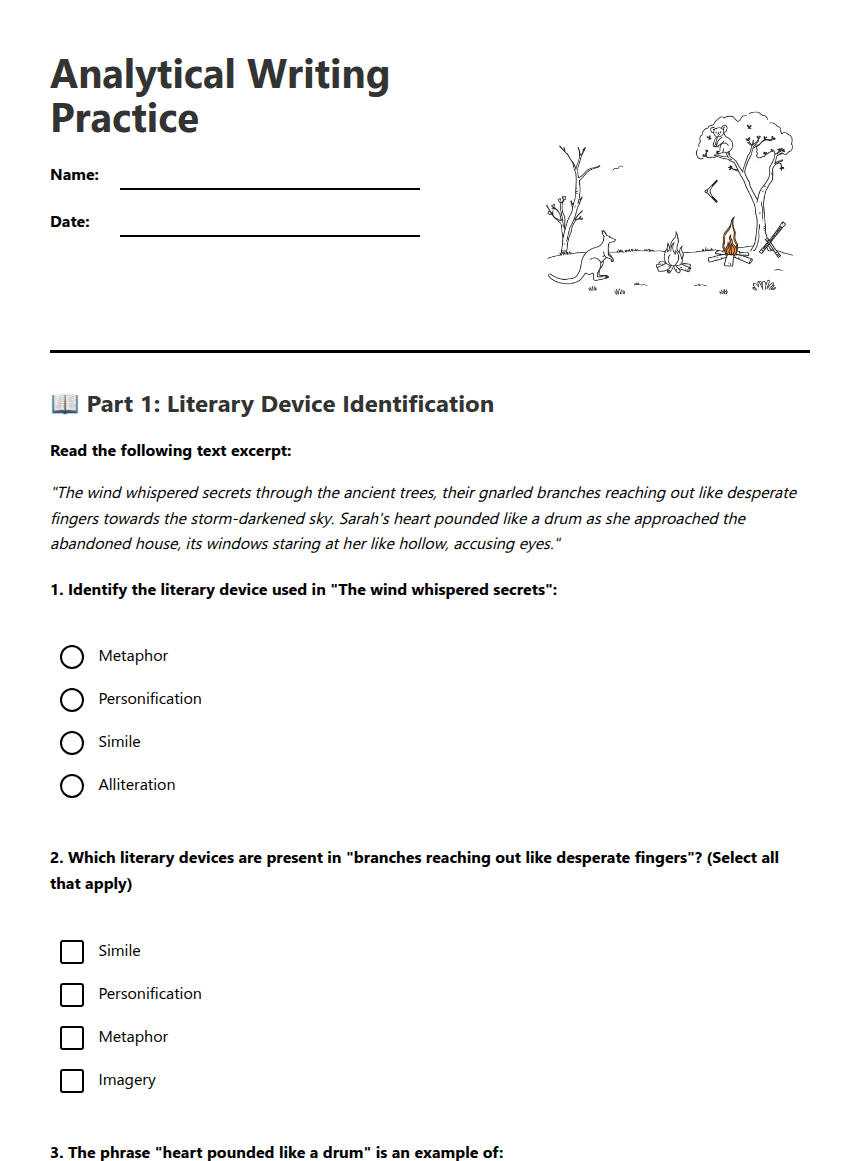 Analytical Writing Practice worksheet preview