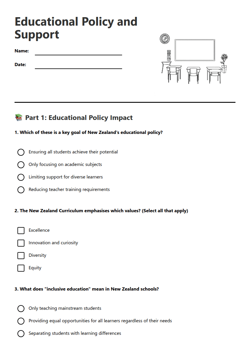 Educational Policy and Support worksheet preview