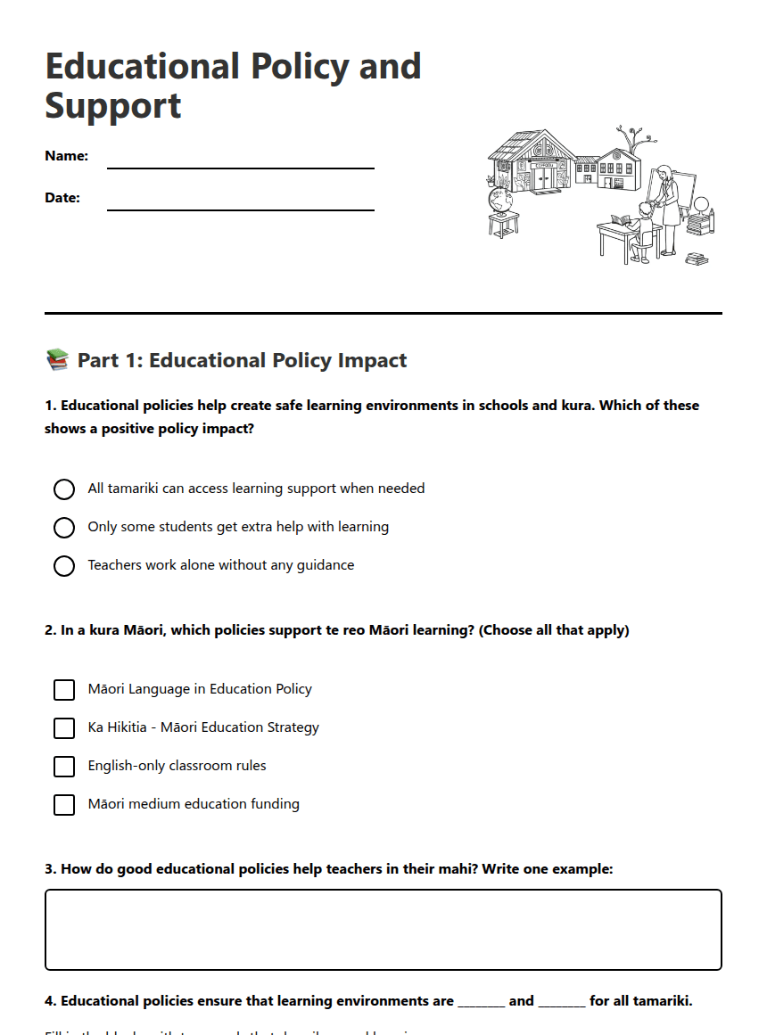 Educational Policy and Support worksheet preview