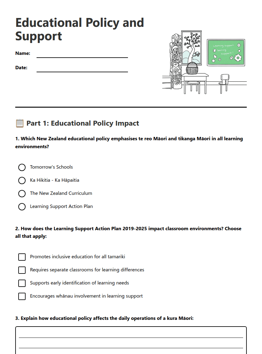 Educational Policy and Support worksheet preview
