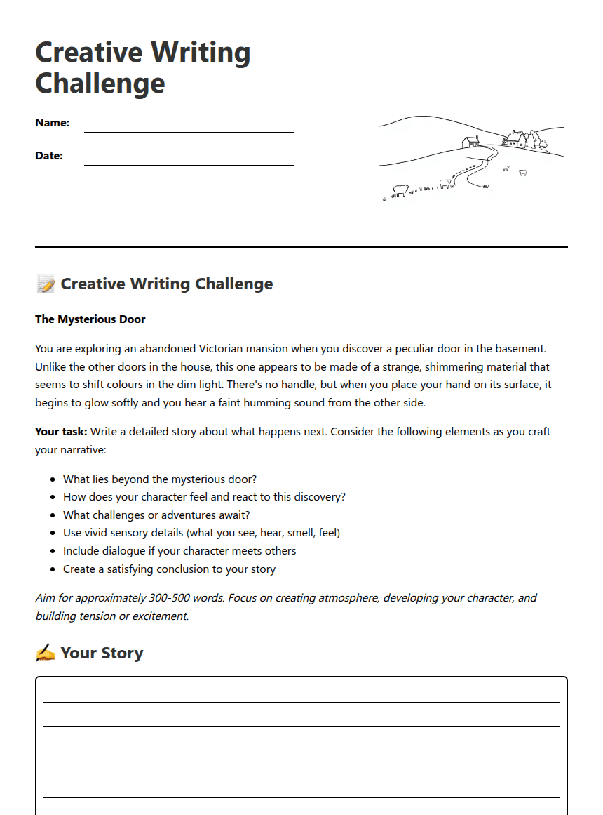 Creative Writing Challenge worksheet preview