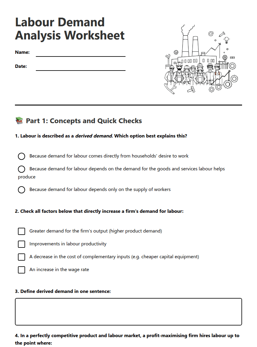 Labour Demand Analysis Worksheet worksheet preview