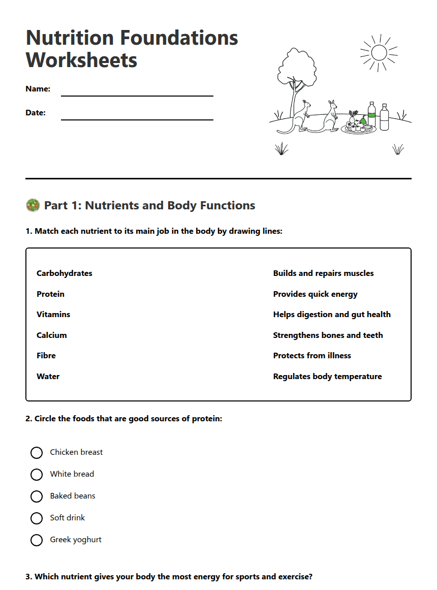 Nutrition Foundations Worksheets worksheet preview