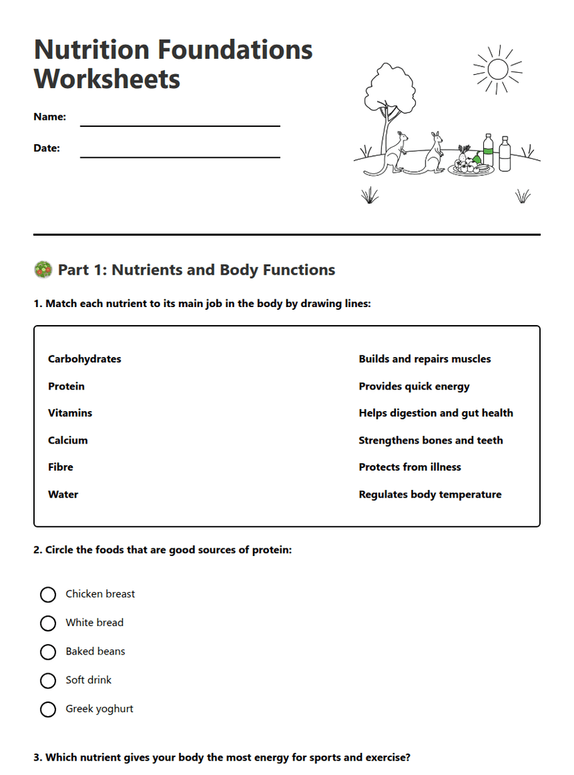 Nutrition Foundations Worksheets