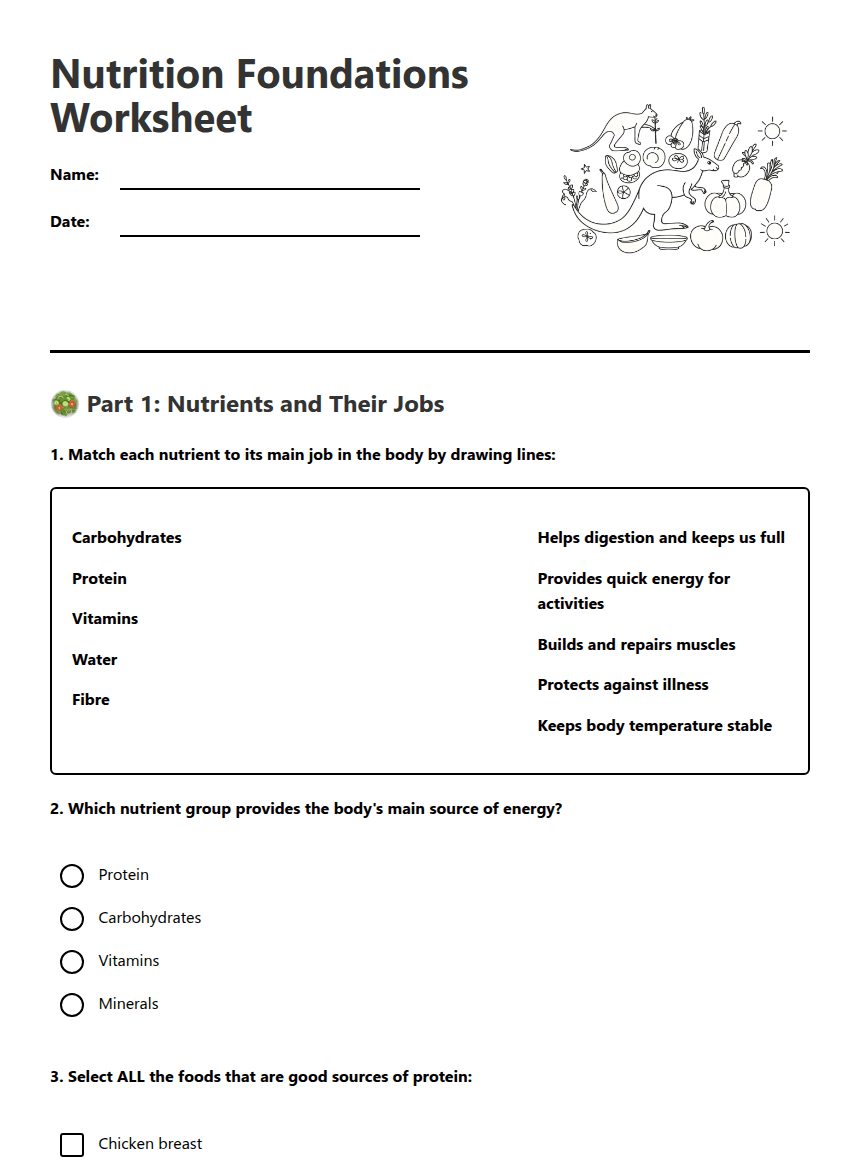 Nutrition Foundations Worksheet worksheet preview