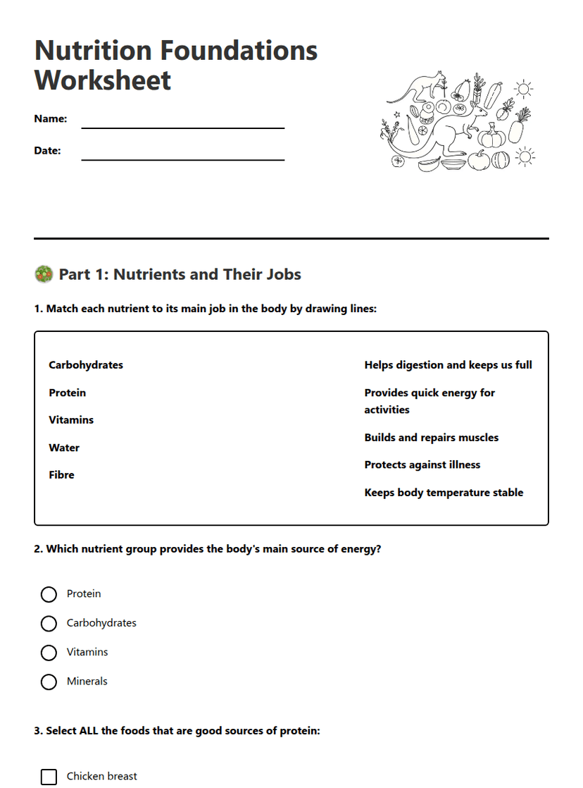 Nutrition Foundations Worksheet