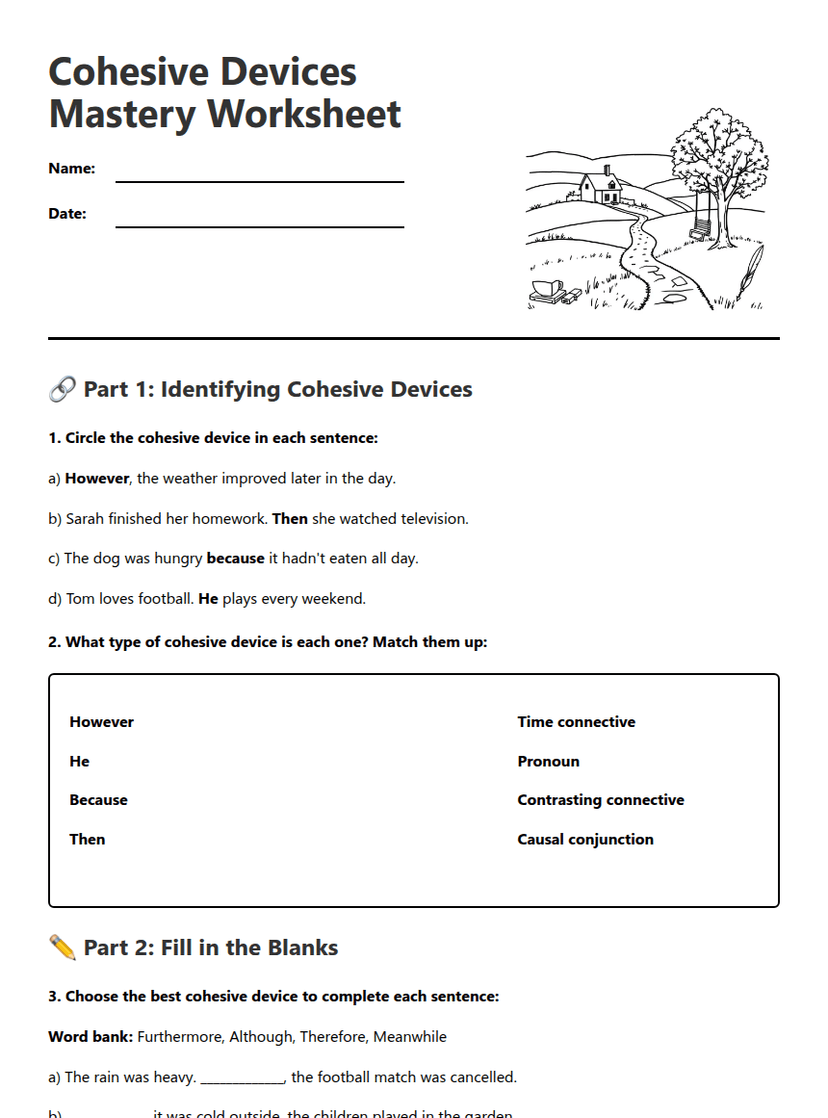 Cohesive Devices Mastery Worksheet