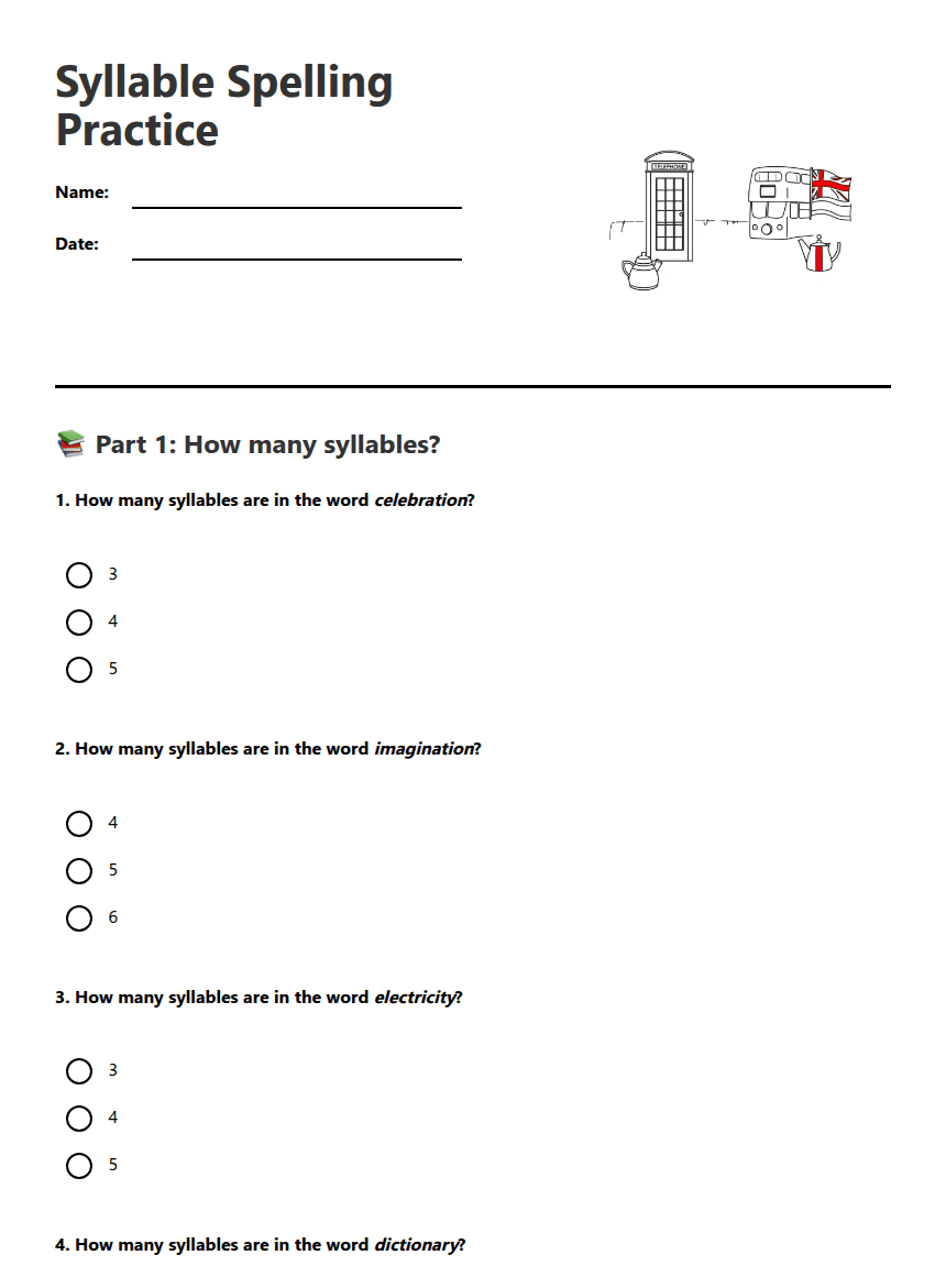 Syllable Spelling Practice worksheet preview