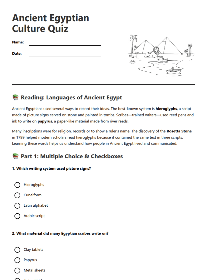 Ancient Egyptian Culture Quiz