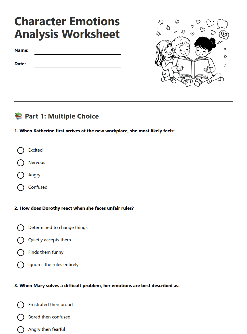 Character Emotions Analysis Worksheet worksheet preview