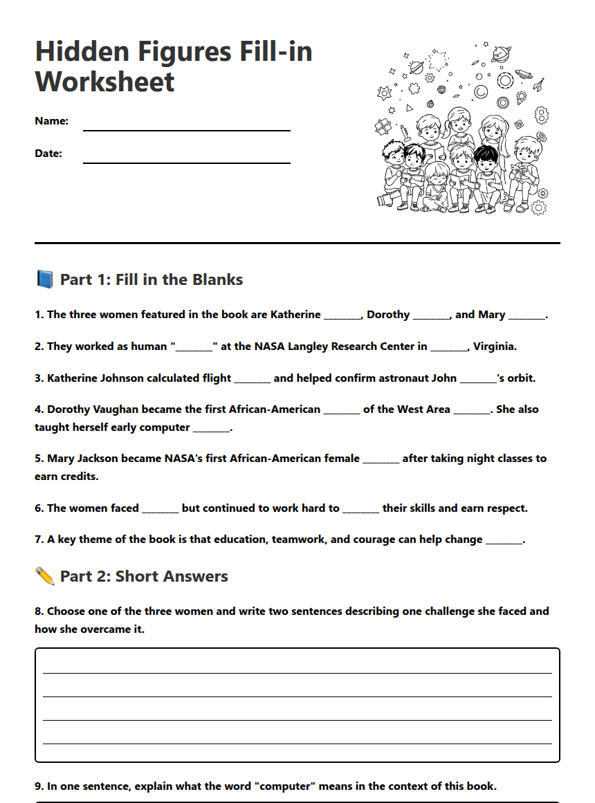 Hidden Figures Fill-in Worksheet worksheet preview