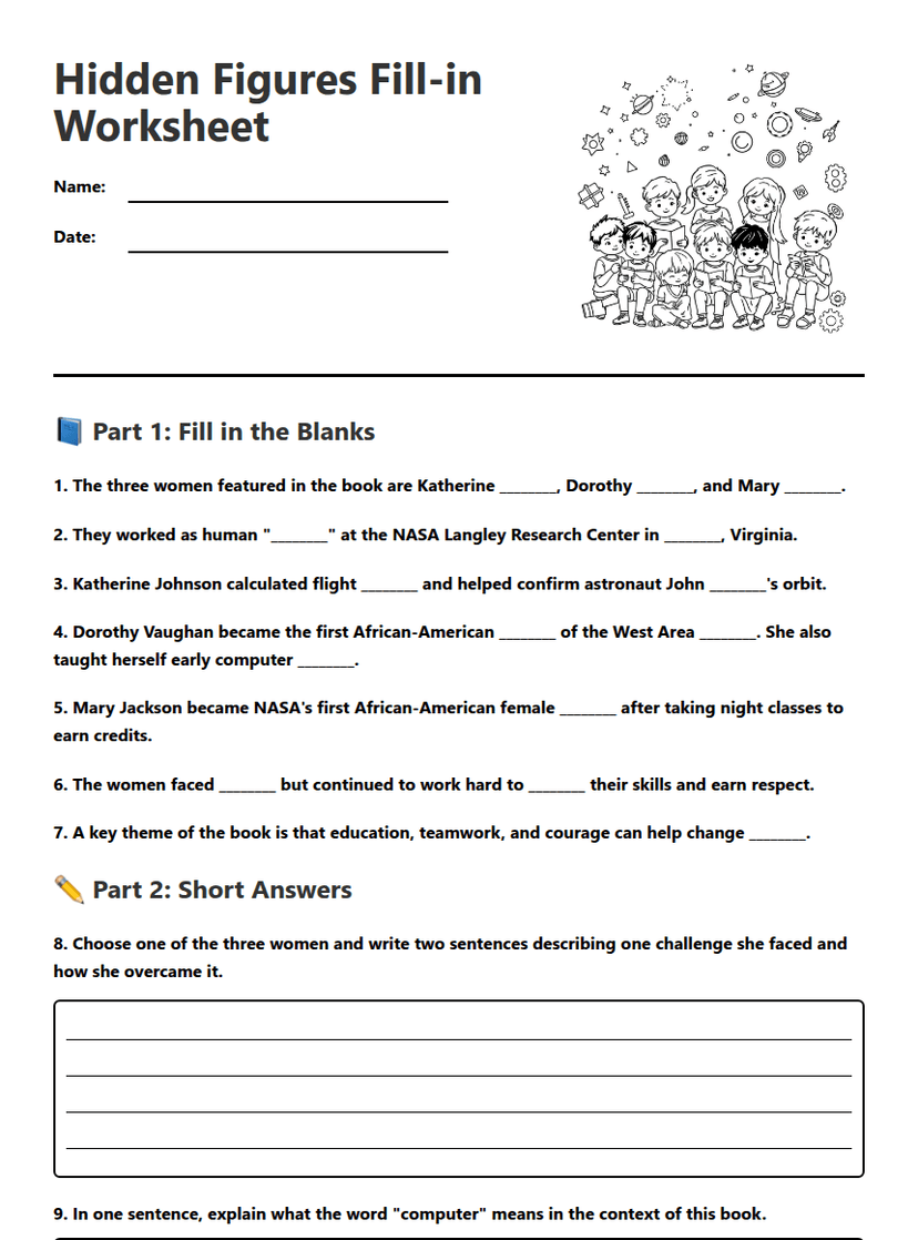 Hidden Figures Fill-in Worksheet