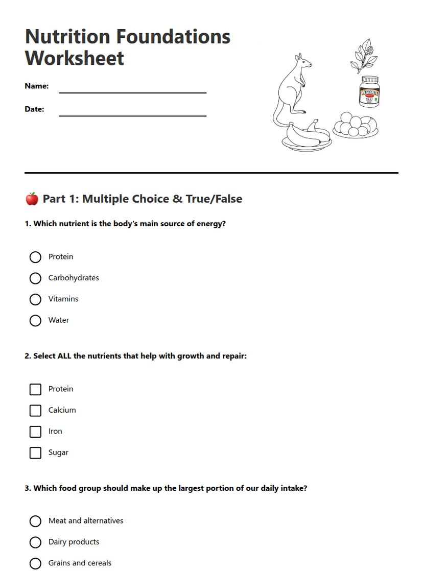 Nutrition Foundations Worksheet