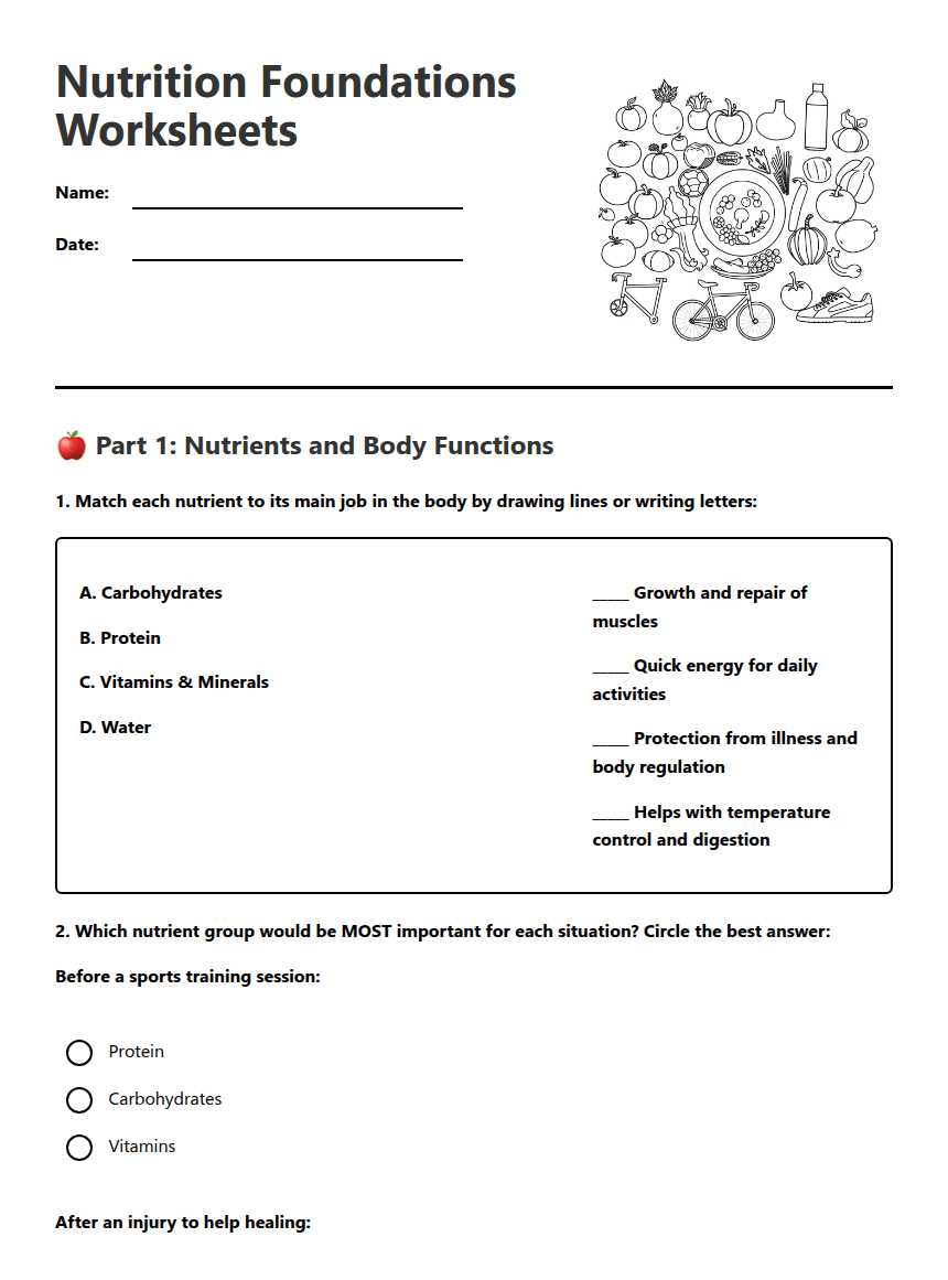 Nutrition Foundations Worksheets worksheet preview