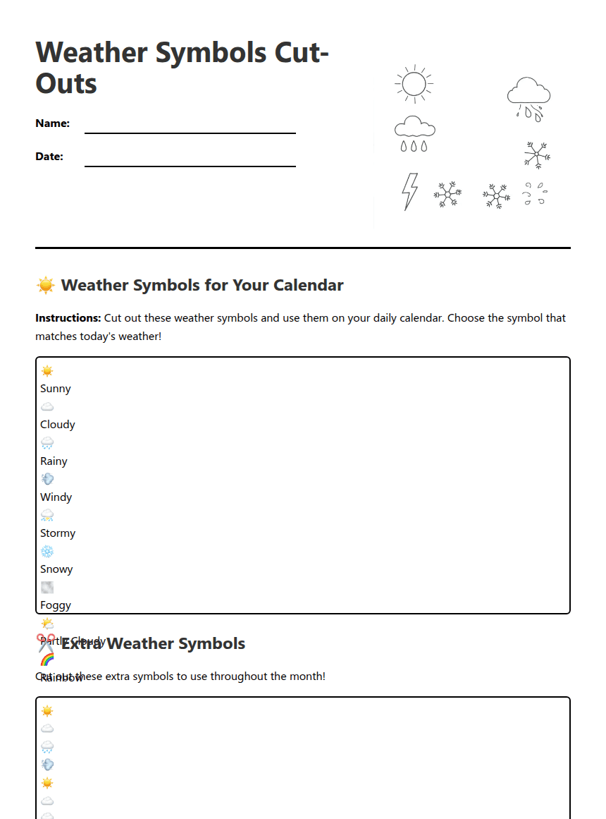 Weather Symbols Cut-Outs worksheet preview